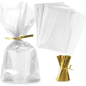 Zcintert Clear Cello Cellophane Treat Bags, 200 Pcs - 5" x 7"(2mils), Plastic Gift Bags for Candy, Party Favor, Cookies, Candies Packaging, with 4" Twist Ties in Kuwait