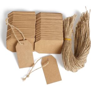 Kraft Paper Gift Tags,200PCS Craft Hang Tags with Free 200PCS Natural Jute Twine for DIY Wedding Holiday Present(Brown) in Kuwait
