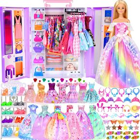 20 Pack Doll Clothes and Accessories Including 1 Wedding Dress 1 Evening Dress 1 Top and Pant 1 Swimsuits 1 Fashion Dress 5 Slip Dress 10 Pair Shoes for 11.5 Inch Doll in Kuwait