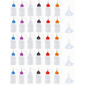 30 Pcs Precision Tip Applicator Bottles, Including 30pcs 1 Ounce Translucent Bottles, 30pcs Colored Tips and 5pcs Mini Funnels for DIY Quilling Craft, Acrylic Painting in Kuwait