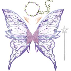 DTESL 7PCS Fairy Wings Dress Up,Sparkling Sheer Wings Butterfly Fairy Halloween Costume Angel Wings for Kids Girls Women in Kuwait