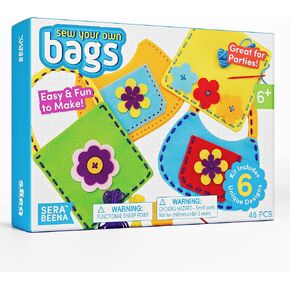 Serabeena Sew Your Own Bags - Sewing Kit for Kids - Felt Crafts for Kids - Girls Sewing Kit Ages 6-8 Plus - Felt Kit - Helps Develop Fine Motor Skills - DIY Kits for Kids with 6 Bags & Accessories in Kuwait