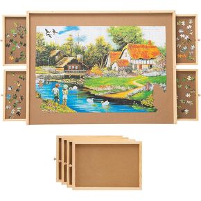 SNAIL Spinning Jigsaw Puzzle Board Portable Rotating Lazy Susan Puzzle Plateau Table with Storage Drawers for Adults, 34"x26" Wooden Jumbo Size Jigsaw Puzzle Table for 1500 Pieces Puzzles in Kuwait