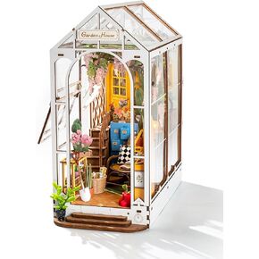 Rolife Book Nook Kit Wooden Bookcase 9.5" Garden House Miniature Kit with LED Decorative Bookends, 3D Puzzles for Adults Craft Hobby for Girls Boys Adults in Kuwait