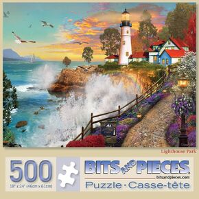 Bits and Pieces - 500 Piece Jigsaw Puzzle for Adults - ‘Lighthouse Park’ 500 pc Large Piece Sunset by The Ocean Jigsaw by Artist David Maclean - 18" x 24" in Kuwait