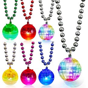 Henoyso 24 Pcs LED Disco Ball Necklaces Light up Mardi Gras Beads Necklaces 70s Disco Necklace Disco Party Favors Costume Necklaces for Stage Props Bachelorette Birthday(Multicolor, White Light) in Kuwait