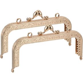uxcell Metal Purse Frames - 5.91" 2Pcs Kiss Lock Clasp Frame Rectangle Embossed Clutch Frame Handles for Coin Purse Sewing Bag Making DIY Craft, Gold Tone in Kuwait