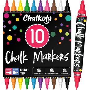 Extra Fine Tip Chalk Markers (1mm, 10 Pack) - Wet Erase Markers Fine Point for Blackboard, Windows, Bistro, Neon Chalkboard Markers Pens - Thin Liquid Chalk Markers Erasable in Kuwait
