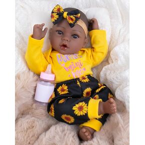 Aori Lifelike Black Reborn Baby Dolls Girl- 22 Inches Realistic Girl Doll Black American Newborn Weighted Dolls- Gift Set for Kids 3+, Parents-to-be, Grandparents in Kuwait