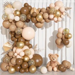 150PCS Brown Balloons Garland Arch Kit, Different Size Brown Nude Boho Blush Tan Neutral Beige Gold Balloons for Woodland Bear Baby Shower Wedding Jungle Safari Birthday Party Decorations in Kuwait