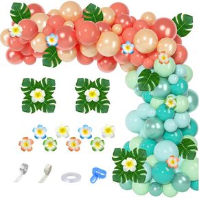 Ouddy Party Tropical Balloon Garland Arch Kit, 12"10"5" Rose Gold Blush Blue Balloons Artificial Palm Leaves Plumeria for Magic Theme Birthday Party Supplies Baby Shower Hawaii Luau Party Decorations in Kuwait
