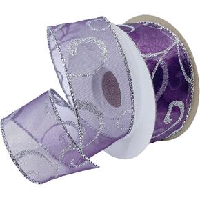 Morex Ribbon 7416.60/50-934 Swirl 2.5" X 50 YD Nylon Sheer Curling Wired Glitter Ribbon, Red/Gold, Holiday Ribbons for Crafts and Christmas Decorations, Indoor Christmas Ribbon for Gift Wrapping in Kuwait