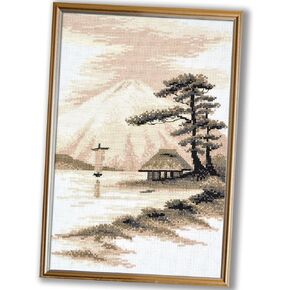 Hand Embroidery Kit for Adults 'Fujiyama' - 11" х7.1, 16-ct Aida Cloth - Counted Cross Stitch Set with Japanese Fuji Mountain Landscape Pattern, Housewarming Gift for Home Decor in Kuwait