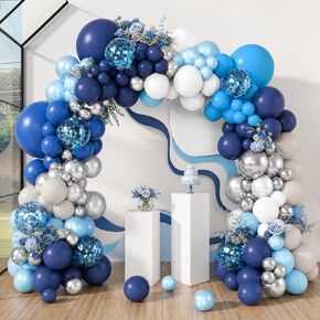 Amandir Navy Blue Balloons Arch Garland Kit, 144Pcs Royal Light Blue Confetti Silver Star Foil Balloons for Blue Boys Birthday Baby Shower Wedding Party Decorations Supplies &4Pcs Tools in Kuwait