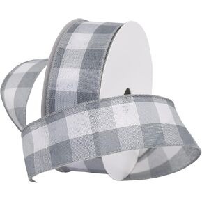 Morex Ribbon 7398.40/50-613 Cambridge 1.5" X 50 YD Wired Ribbon, Black and White, Buffalo Check Plaid Ribbon for Gift Wrapping, Christmas Decorations Indoor Home Decor, Craft Supplies & Materials in Kuwait