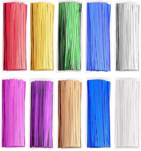 1000 Pcs Metallic Twist Ties 10 Colors Twist Tie 4" Bread Ties Twist Ties for Bags Foil Twist Ties Bag Ties Colorful Twist Ties for Party Gift Wrapping Bags Cellophane Treat Bags Bread Candy Bags in Kuwait