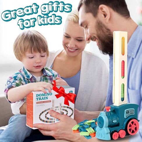 BAIWER 200 PCS Domino Train Toy Set, Automatic Dominoes Train Toy Set for Kids Boys, Electric Domino Machine Train Toy Set with Sound, Christmas Birthday Gifts Family Train Games Dominos Dominoes Kids in Kuwait
