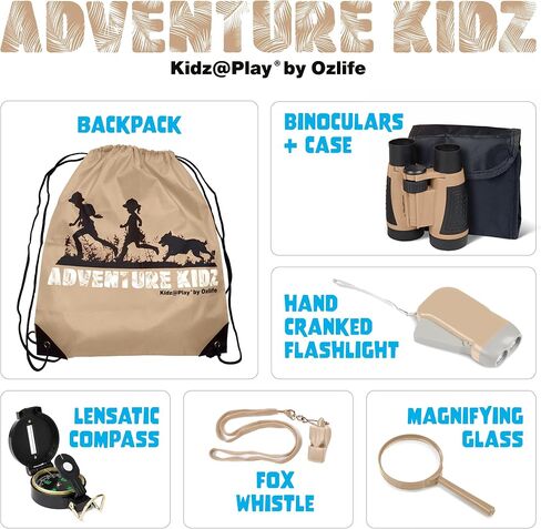 Adventure Kidz - Outdoor Exploration Kit, Children’s Toy Binoculars, Torch, Compass, Whistle, Magnifying Glass, Backpack. Great Kids Gift Set for Camping, Hiking, Educational and Pretend Play. in Kuwait