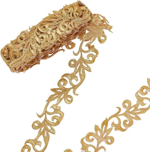 NBEADS about 4.37 Yards(4m) Gold Embroidery Polyester Ribbons, 1.38" Wide Metallic Lace Trim Iron on Metallic Flower Lace for Sewing Costumes Gowns Home Decor Garment Accessories in Kuwait