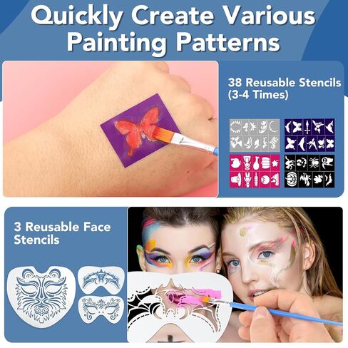 Face Painting Kit For Kids Party,22 Colors Face Paint Kit Includes Paint Tray,Sponges,Brushes and Stencils,Professional Face Painting Kit Non Toxic for Kids and Adults Halloween Makeup in Kuwait