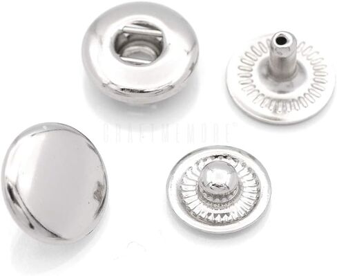 CRAFTMEMORE 50 Sets Silver Snap Buttons S-Spring Socket Popper Fasteners for Jacket Bag Closures #831 VT8 (15mm (0.59")) in Kuwait