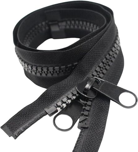 YaHoGa #10 136 Inch Separating Large Plastic Zippers Black with Double Pull Tab Slider Heavy Duty Zippers for Sewing, Sleeping Bag, Boat, Marine, Canvas, Cover, Trampoline, Dog Bed, Tent (136" 1pc) in Kuwait