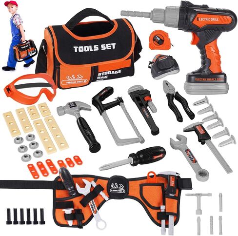 Kids Tool Set- 48PCS Toddler Tool Set Toys with Electronic Toy Drill, Tool Bag&Tool Belt&Tape Measure, Pretend Play Kids Construction Tool Kits Toy for Boys, Kids Birthday Gift for Boys Girls Ages 3+ in Kuwait