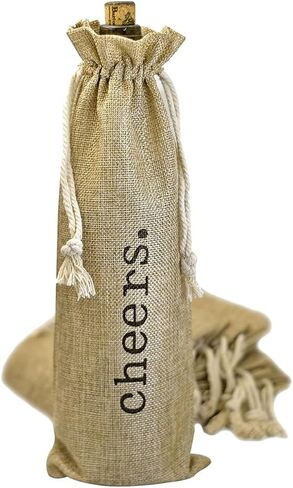 Burlap Wine Bag - 12 Jute Wine Bottle Gift Bags with Drawstring and "Cheers" Print - Gifting Supplies for Wedding, Party Favors, Christmas, Holiday and Wine Tasting Party (Brown, Cheers) in Kuwait