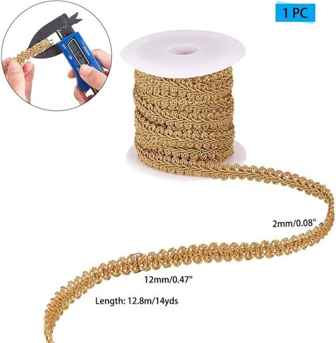 PandaHall 14 ياردة 14 مم بوليستر منسوج Gimp جديلة لتزيين الأزياء DIY الحرف الخياطة صنع المجوهرات، Goldenrod in Kuwait