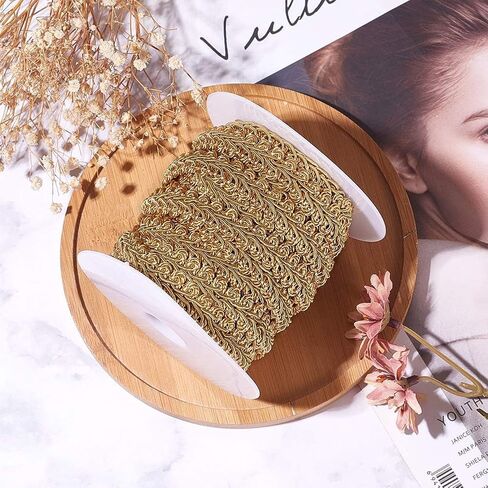 PandaHall 14 ياردة 14 مم بوليستر منسوج Gimp جديلة لتزيين الأزياء DIY الحرف الخياطة صنع المجوهرات، Goldenrod in Kuwait