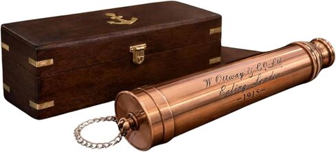 Vintage Antique Copper Finish Telescope with Wooden Box London 1915 Marine Nautical X-mas Gift in Kuwait