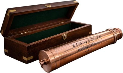 Vintage Antique Copper Finish Telescope with Wooden Box London 1915 Marine Nautical X-mas Gift in Kuwait