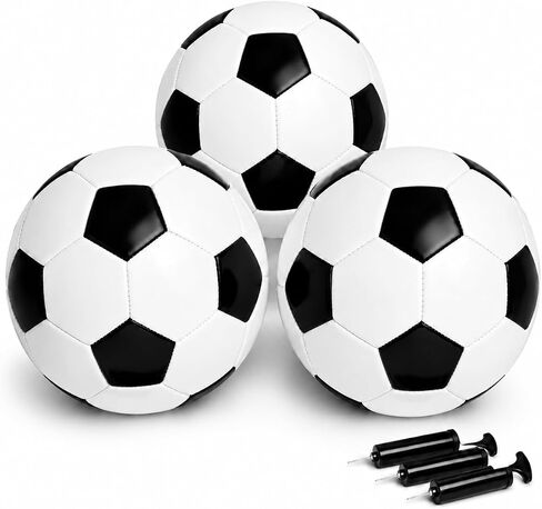 Soccer Ball Size 3 Size 4 Size 5 with Pump - Single, 2 or 3 Pack - Official Size & Weight - Classic Indoor Outdoor Soccer Long-Lasting Performance- Ideal Gift for Toddler Kids Boys Girls Youth Adult in Kuwait