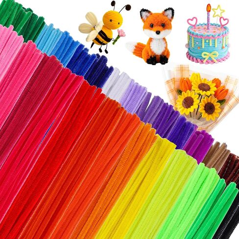 Caydo 1000 Pieces Pipe Cleaners Assorted 20 Colors Chenille Stems Bulk for Kids Art and Crafts Projects and Decorations(6 mm x 12 inch) in Kuwait