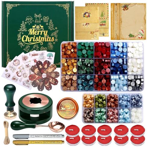 Comealltime Christmas Wax Seal Kit with Snow Wax Seal Stamp, 25 Colors Wax Seal Beads with Sealing Wax Warmer, Xmas Washi Stickers, Gift Tags, Envelope, Candle, Wax Seal Stamp Kit for Gift and Craft in Kuwait