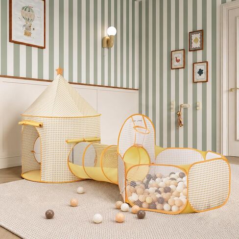Tiny Land Play Tunnel and Ball Pit for Toddlers, 5pcs Indoor Playground - Foldable Pop Up Tents with Carry Bag, Outdoor Playhouse with Crawling Toys & Play Tent, Gift for Boys and Girls in Kuwait