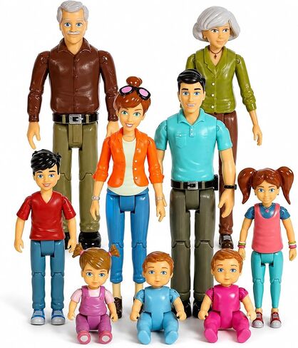 Sweet Li'l Family Dollhouse People Set of 9 Action Figure Set - Grandpa, Grandma, Mom, Dad, Sister, Brother, Toddler, Twin Boy & Girl in Kuwait