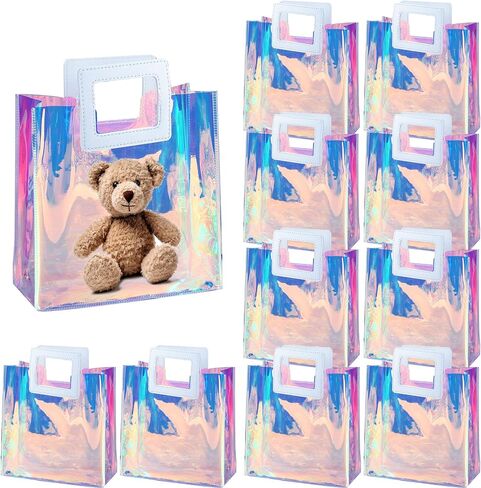 OfficeCastle 4 Pack 8x3.1x8 Inches Clear Gift Bags, Waterproof Gift Wrap Bags with Pink Leather Handles, Durable Birthday Bags for Parties, Christmas, and Holidays (20x8x20cm) in Kuwait