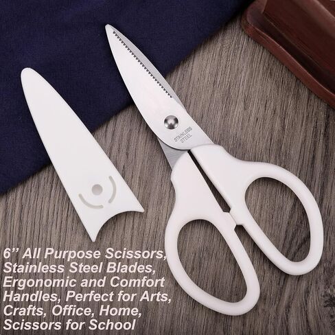 6in Multipurpose Scissors, Comfort Grip, Stainless Steel Sharp Basic Shears for Office Home Household Kitchen School Craft Supplies w/Protective Cover in Kuwait