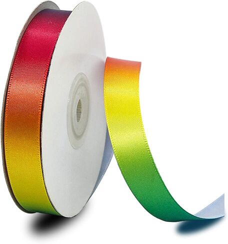 Single Face Shiny Rainbow Satin Ribbon Roll, 3/8 inch x Continuous 25 Yards, Ribbon for Gift Wrapping, Wedding Décor & DIY Bow Making (3/8inch X 25 Yards) in Kuwait