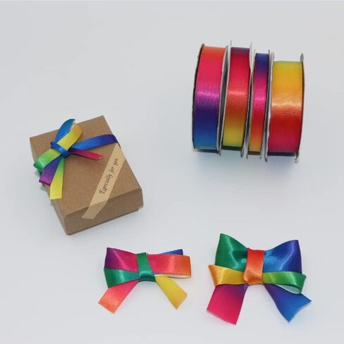 Single Face Shiny Rainbow Satin Ribbon Roll, 3/8 inch x Continuous 25 Yards, Ribbon for Gift Wrapping, Wedding Décor & DIY Bow Making (3/8inch X 25 Yards) in Kuwait