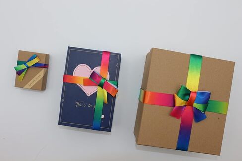 Single Face Shiny Rainbow Satin Ribbon Roll, 3/8 inch x Continuous 25 Yards, Ribbon for Gift Wrapping, Wedding Décor & DIY Bow Making (3/8inch X 25 Yards) in Kuwait