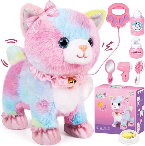 Plush Cat Toy Nursing Stuffed Animal Set, Singing, Barking, Plush Kitty Mommy Cat with 2 Little Plush Baby Kittens Christmas and Birthday Gifts for Girls/Boys Ages 3 4 5 6 7 8 Years (Orange) in Kuwait