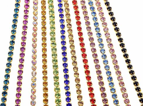 KAOYOO 12 Yards Crystal Rhinestone Chain Trim Mixed for DIY,Sewing,Crafts,Decoration(1 Yard for Each Color,SS12/3.0mm/0.12") in Kuwait
