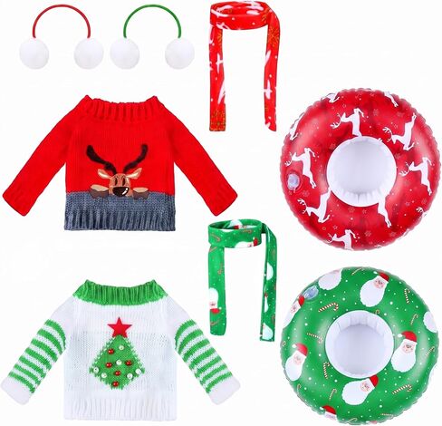 Ramede 8 Pcs Christmas Elf Clothing Accessory Set Christmas Elf Doll Clothes Include Earmuffs Cozy Scarf Inflatable Snow Tube Small Sweater for Elf Accessories Elf Doll Outfit Costume in Kuwait