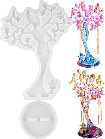 NiArt Beauty Jewelry Holder Epoxy Resin Silicone Casting Mold Kit, 2PCS Earing Stand Display for Necklaces Bracelets Storage Jewelry DIY Crafts Arts Handcraft Home Decoration Gift in Kuwait