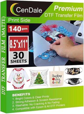 CenDale DTF Transfer Film Powder Kit - 30 Sheets A3 DTF Film for Sublimation, 14oz White Medium DTF Powder, DTF Starter Kit for DTF/Sublimation Printer, Hot & Cold Peel DTF Paper for All Color Fabrics in Kuwait