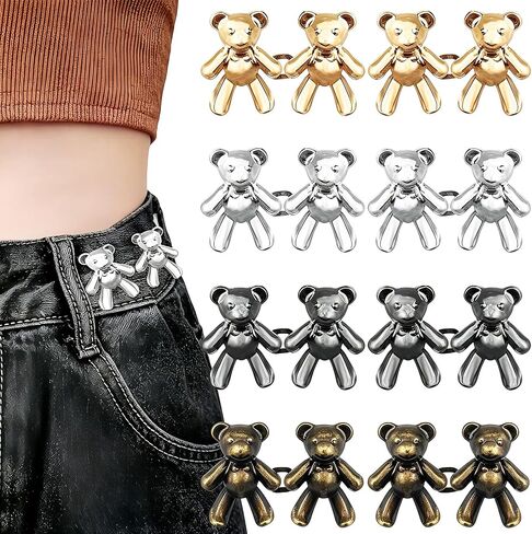 8 Pairs Cute Bear Jeans Button Pins for Clothing Pants No Sewing Detachable Waist Body Fit Tightening Buckles DIY Clothing Accessories for Women and Girls Skirt Jackets Jeans in Kuwait