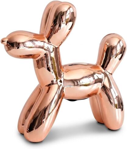 Metallic Finish Dog Balloon Animal Piggy Bank, Ceramic, Gift Box, 8.5" x 8.5" by Creative Gifts International (Black) in Kuwait