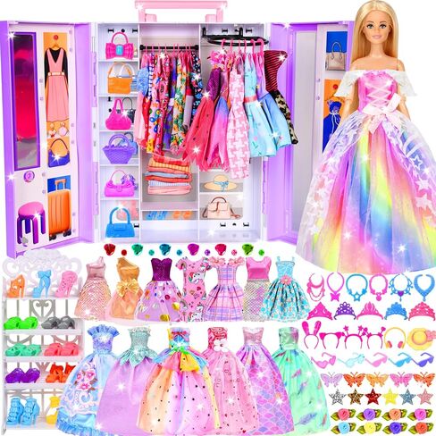 20 Pack Doll Clothes and Accessories Including 1 Wedding Dress 1 Evening Dress 1 Top and Pant 1 Swimsuits 1 Fashion Dress 5 Slip Dress 10 Pair Shoes for 11.5 Inch Doll in Kuwait